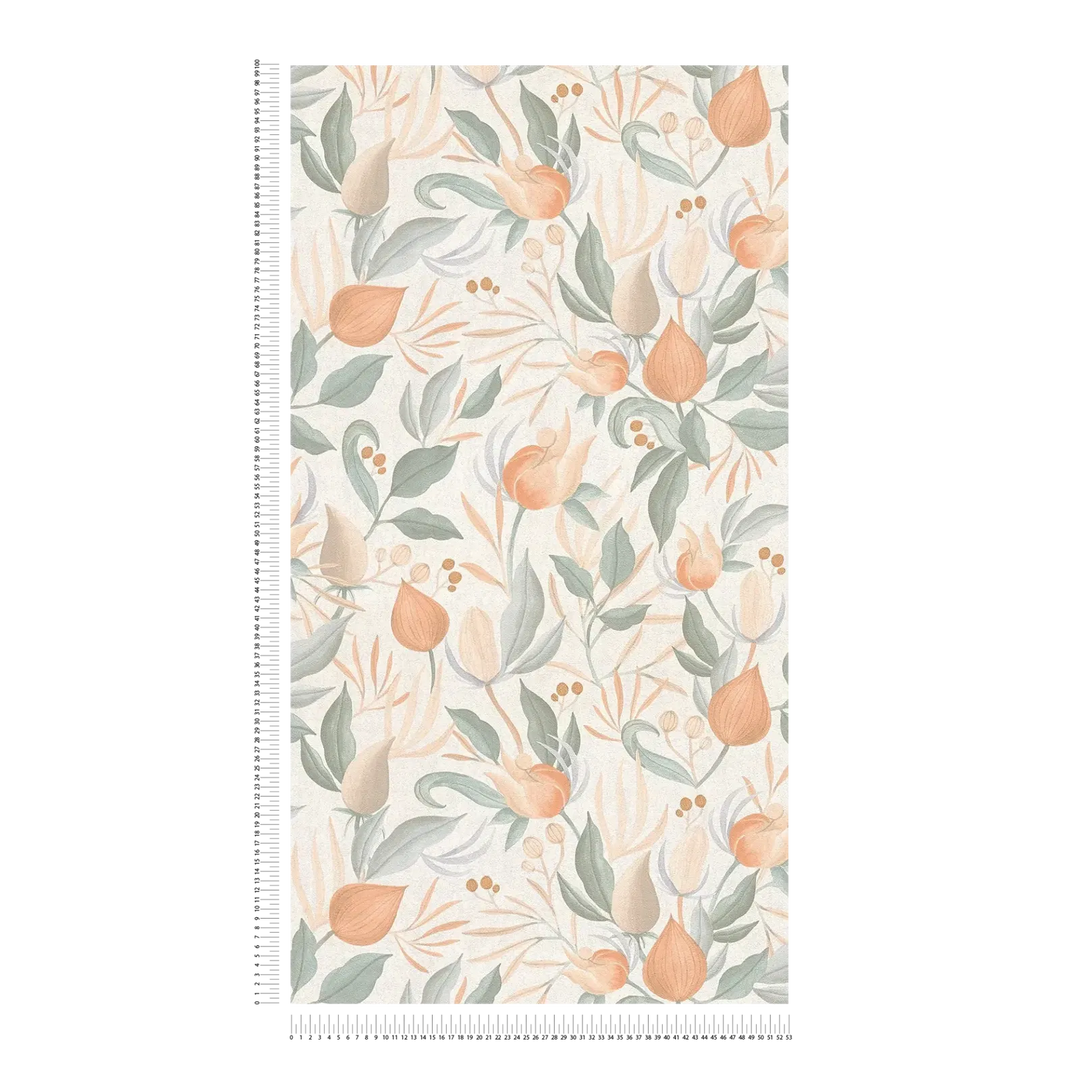Matte non-woven wallpaper with exotic floral pattern in pastel shades - 3010140
