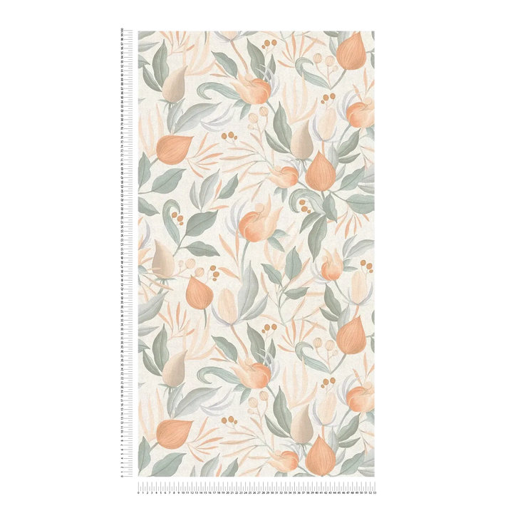 Matte non-woven wallpaper with exotic floral pattern in pastel shades - 3010140