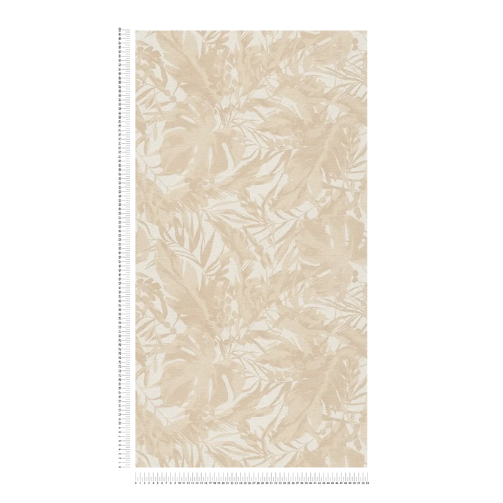 Обои с мотивом пальмы в мягких тонах с легкой текстурой - бежевый, кремовый - 3010147