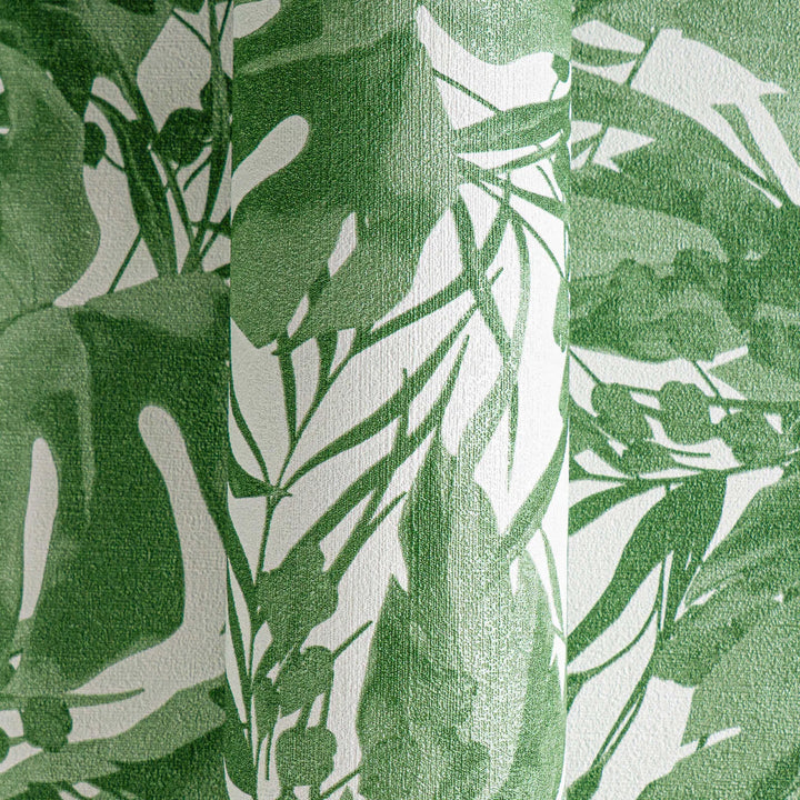 Обои на нетканой основе с легкой текстурой и тропическим мотивом листьев, матовые - зеленый, белый - 3010152