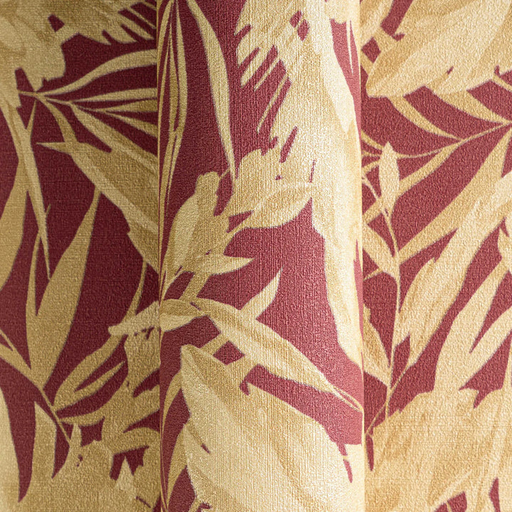 Высококачественные обои на нетканой основе со стильным рисунком тропических листьев | красный, золотой - 3010153