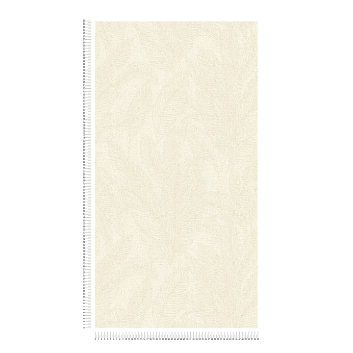 Lightly textured non-woven wallpaper with a subtle, shiny leaf pattern | cream - 3010161
