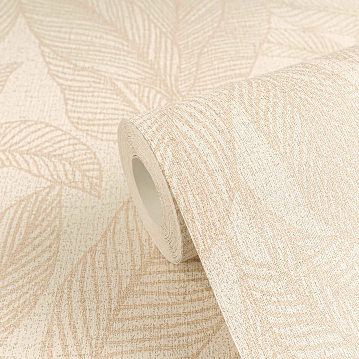 Elegant non-woven wallpaper with shimmering leaf design in warm colours - 3010162