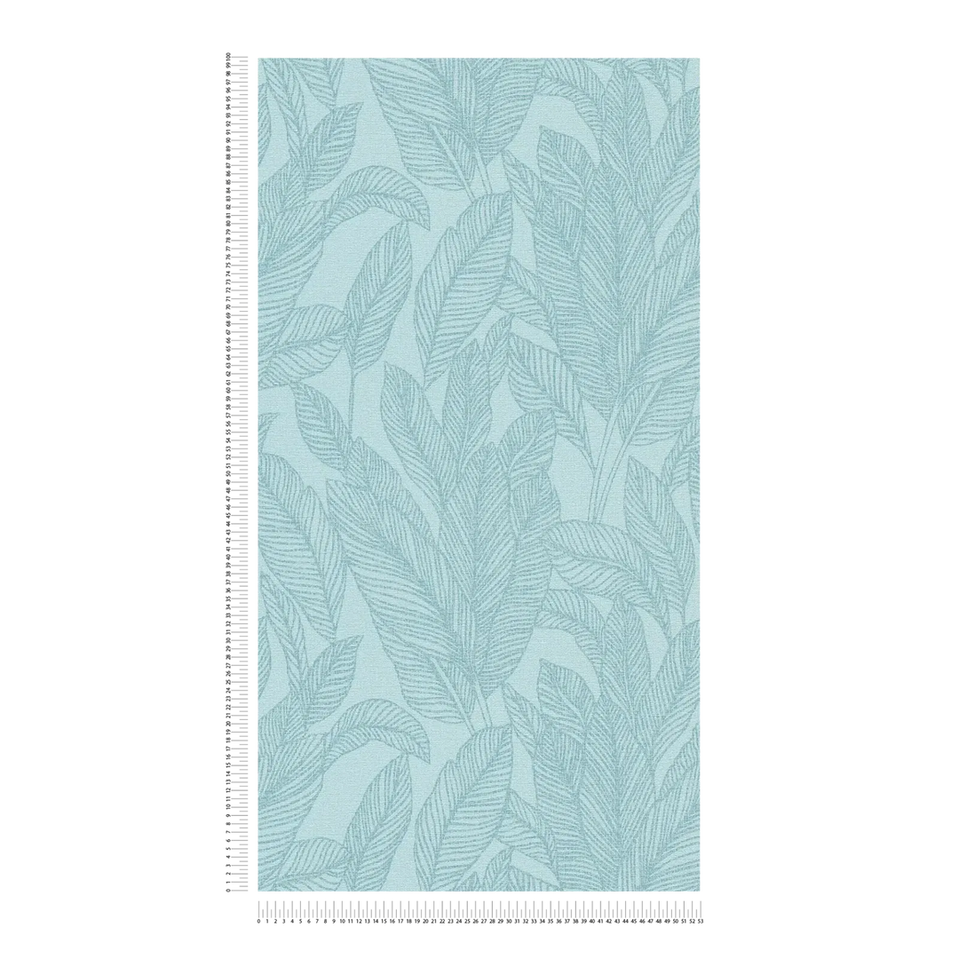 Текстурированные обои на нетканой основе с мягким, блестящим рисунком пальмовых листьев | синий, золотой - 3010163