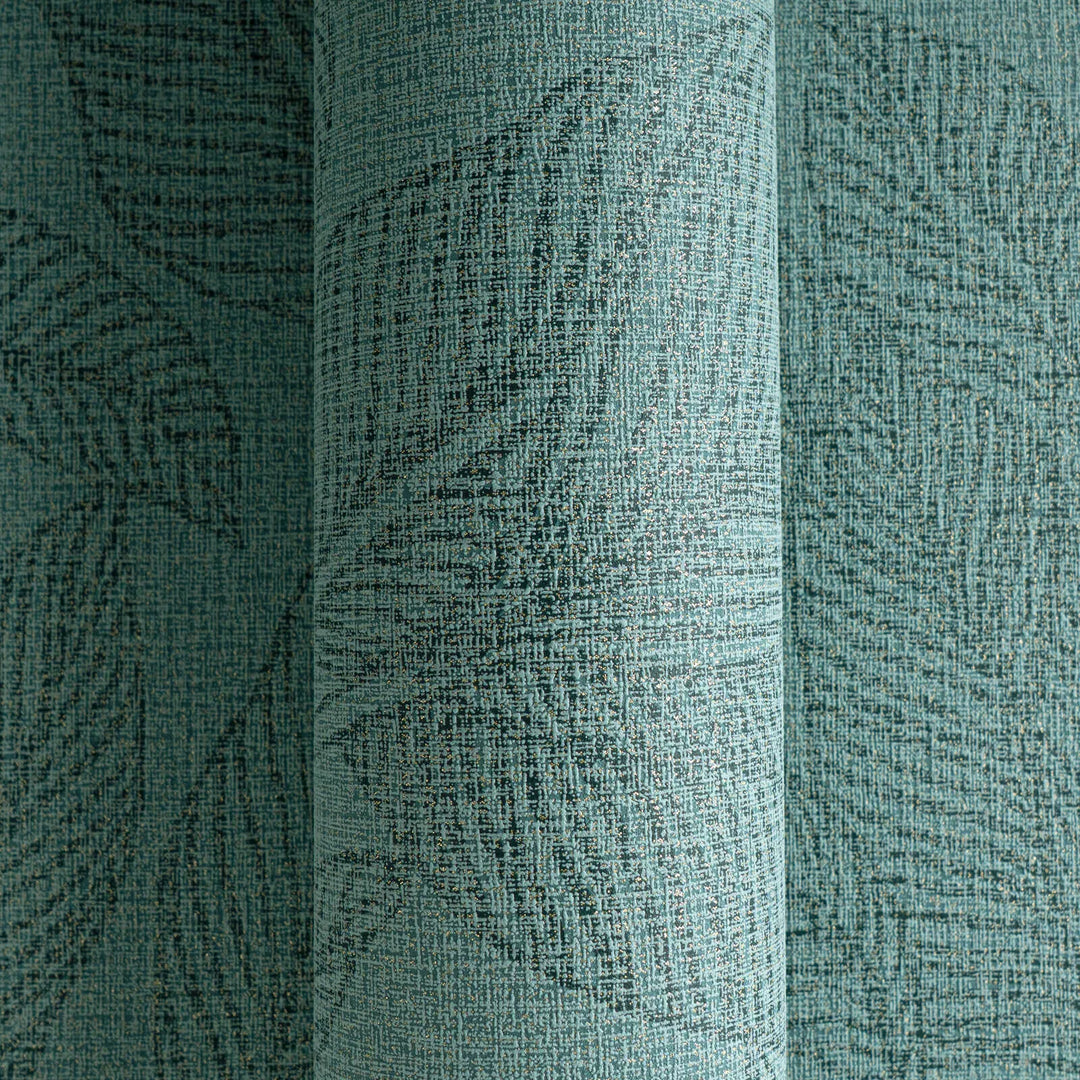 Легко текстурированные обои на нетканой основе с тонким глянцевым рисунком листьев зеленого цвета - 3010164