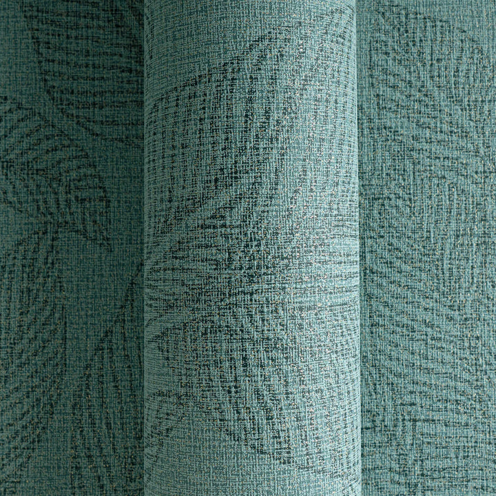 Легко текстурированные обои на нетканой основе с тонким глянцевым рисунком листьев зеленого цвета - 3010164