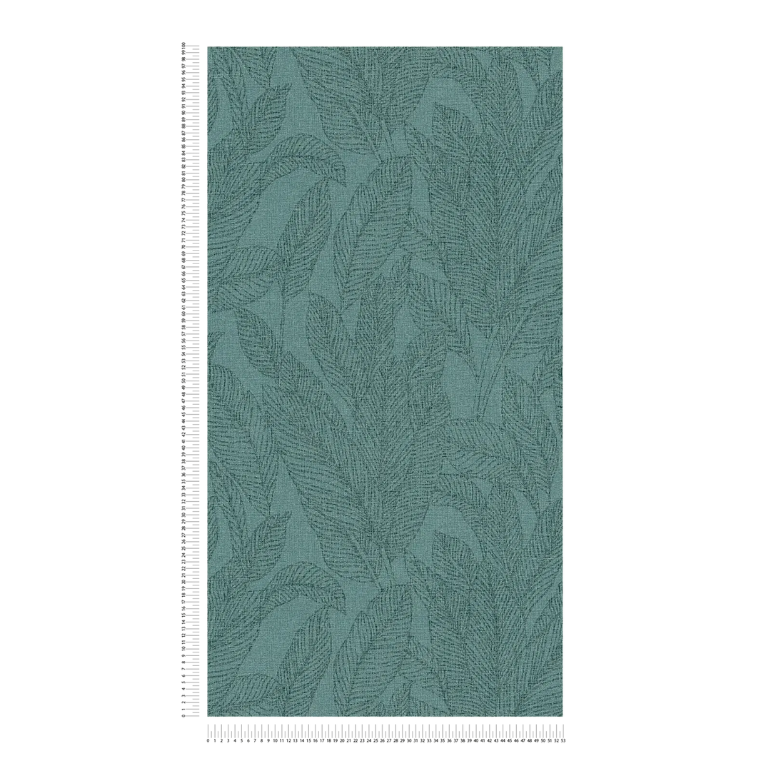 Легко текстурированные обои на нетканой основе с тонким глянцевым рисунком листьев зеленого цвета - 3010164