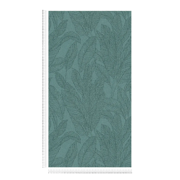 Легко текстурированные обои на нетканой основе с тонким глянцевым рисунком листьев зеленого цвета - 3010164