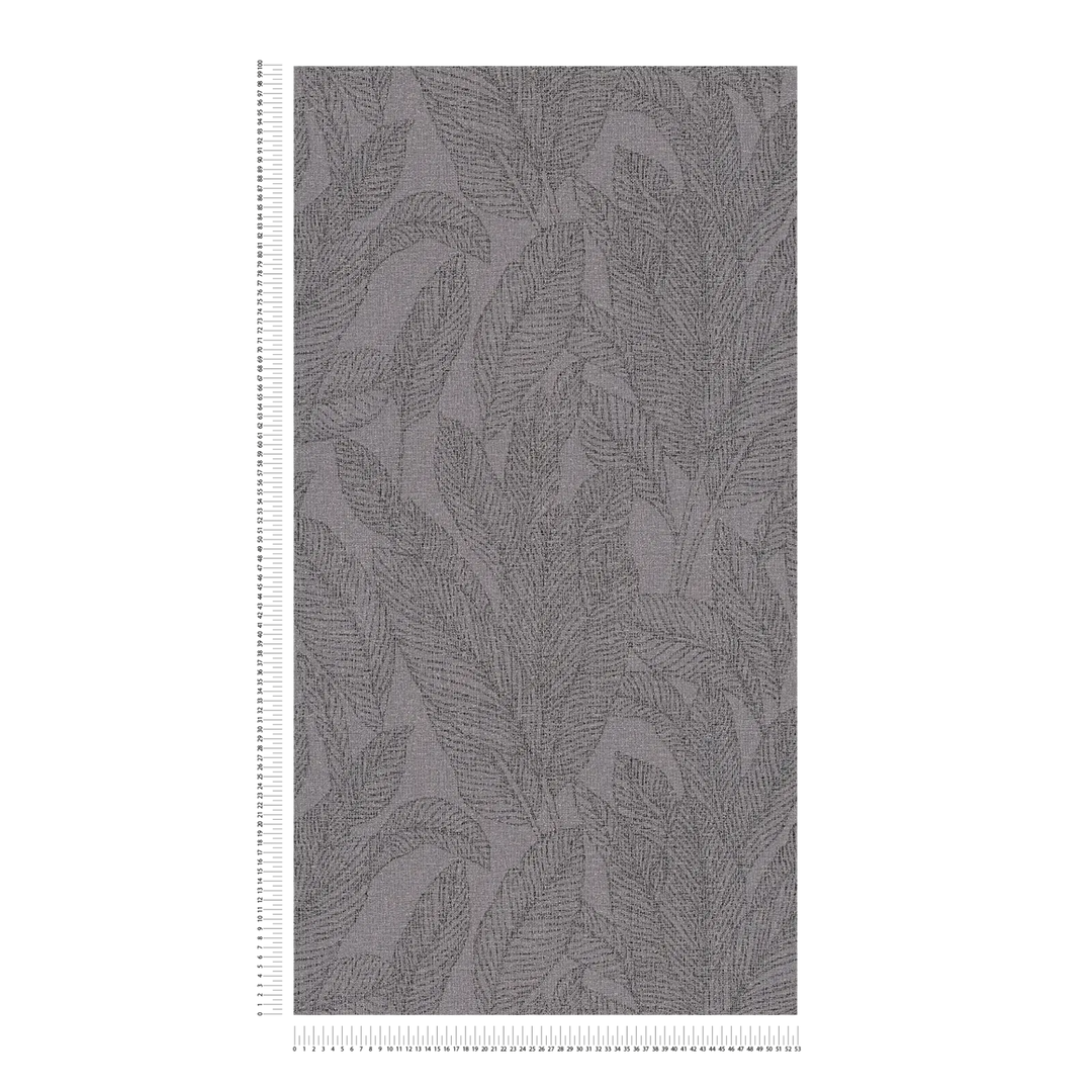 Lightly textured non-woven wallpaper with delicate shimmering leaf design in grey - 3010165