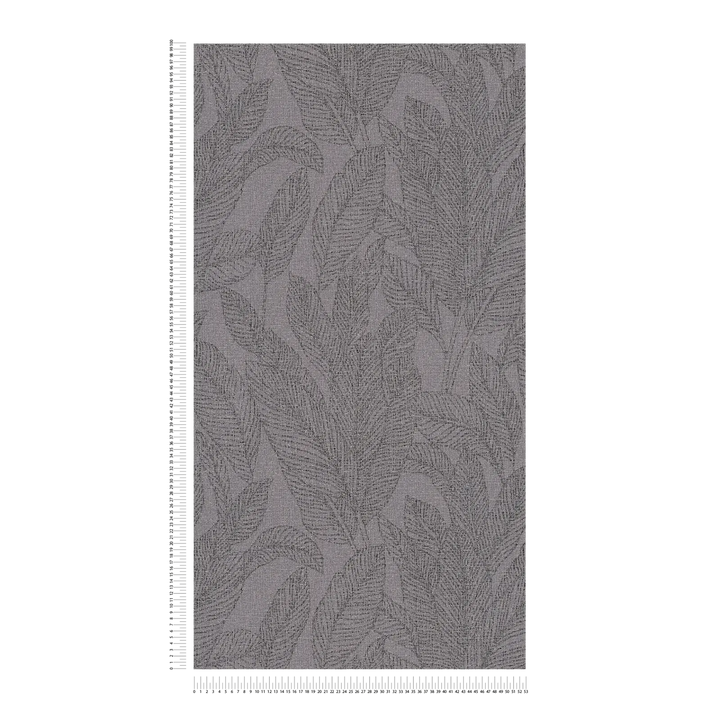 Lightly textured non-woven wallpaper with delicate shimmering leaf design in grey - 3010165