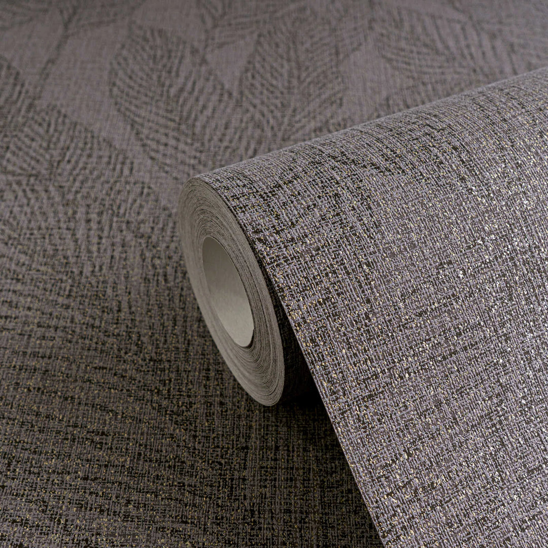 Lightly textured non-woven wallpaper with delicate shimmering leaf design in grey - 3010165