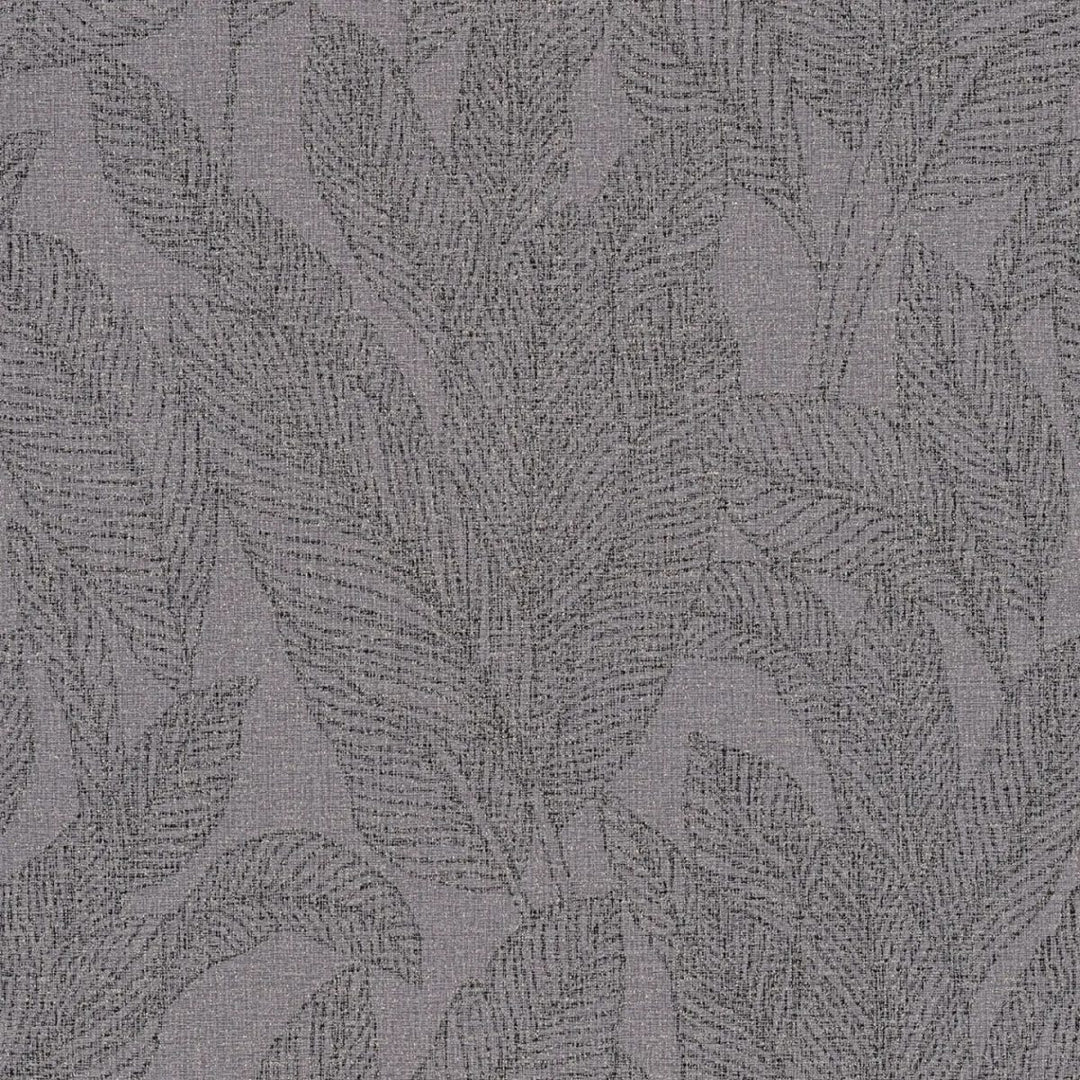 Lightly textured non-woven wallpaper with delicate shimmering leaf design in grey - 3010165