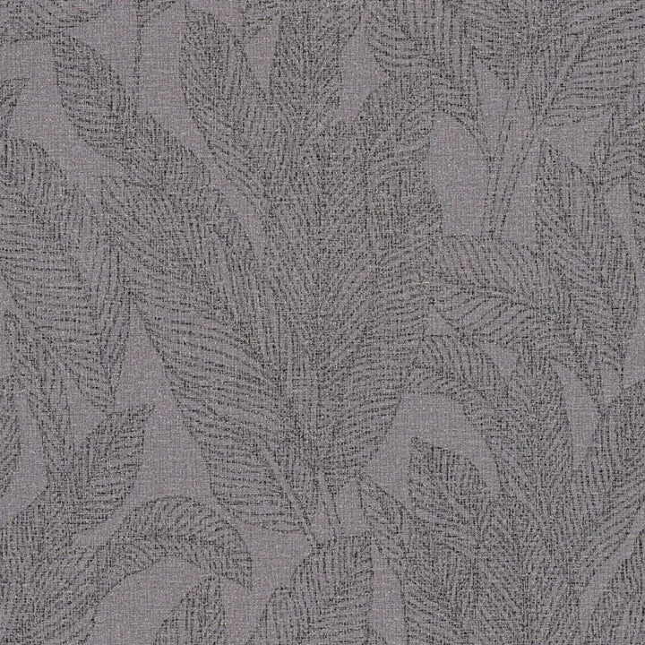 Lightly textured non-woven wallpaper with delicate shimmering leaf design in grey - 3010165
