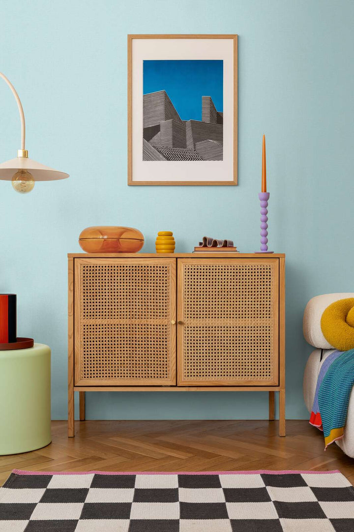 Korkealaatuinen kuitukangastapetti, jossa on kevyt, kiiltävä tekstiilirakenne | sininen, kulta - 3010176