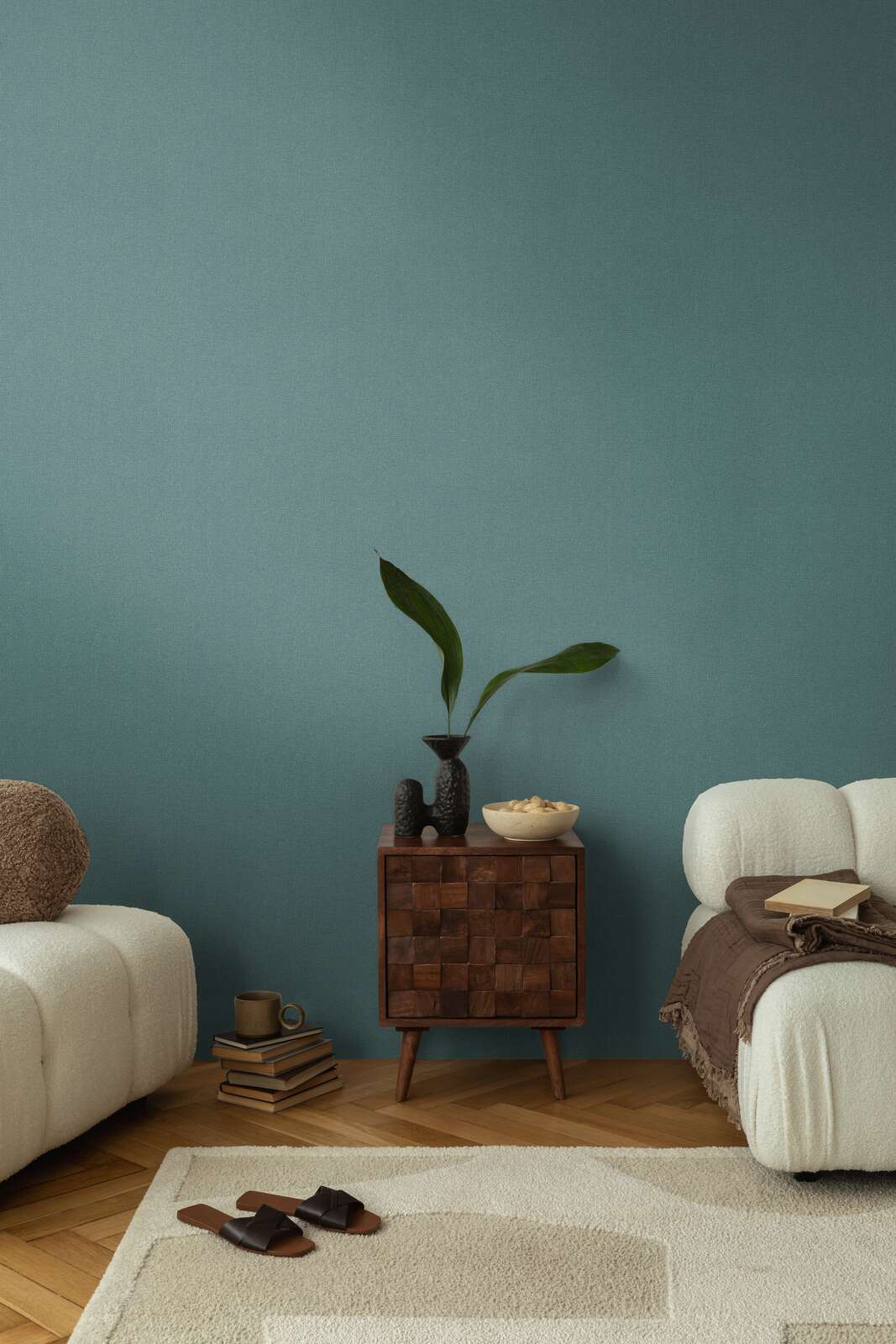 Korkealaatuinen matta kuitukangastapetti, jossa on kevyt tekstiilitekstiili | tummansininen, kulta - 3010177