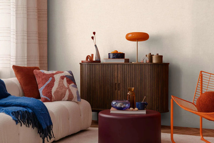 Švelnus Vienspalviai tapetai šilto kreminio atspalvio, elegantiškas, blizgantis tekstilės paviršius - 3010207