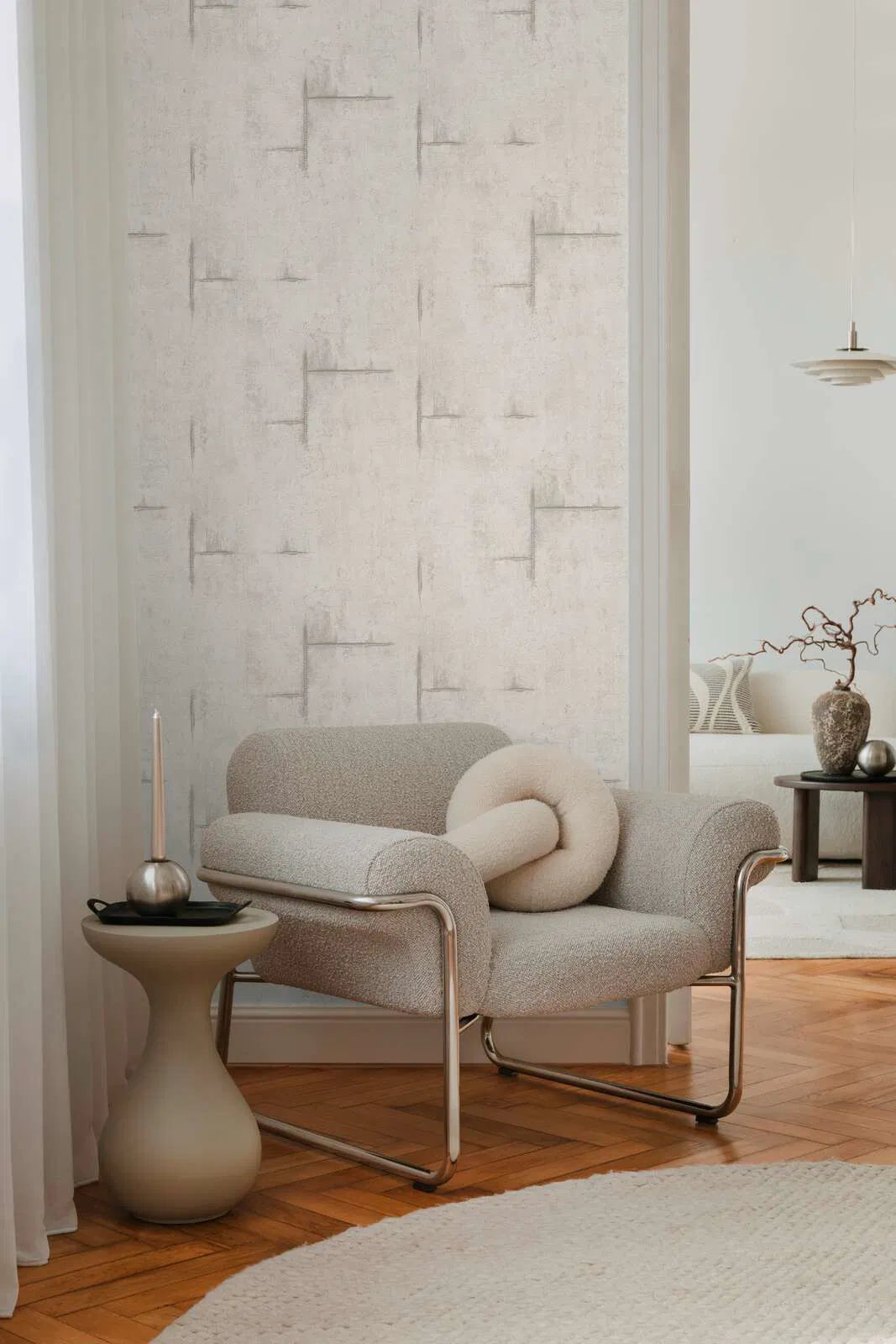 Betooni välimusega ja pehme vintage-stiilis tapeet | helehall - 3010503