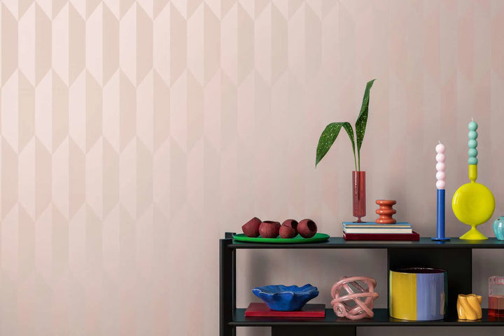 Neaustiniai tapetai su moderniu, blizgiu rombo raštu - rožiniai - 3010516