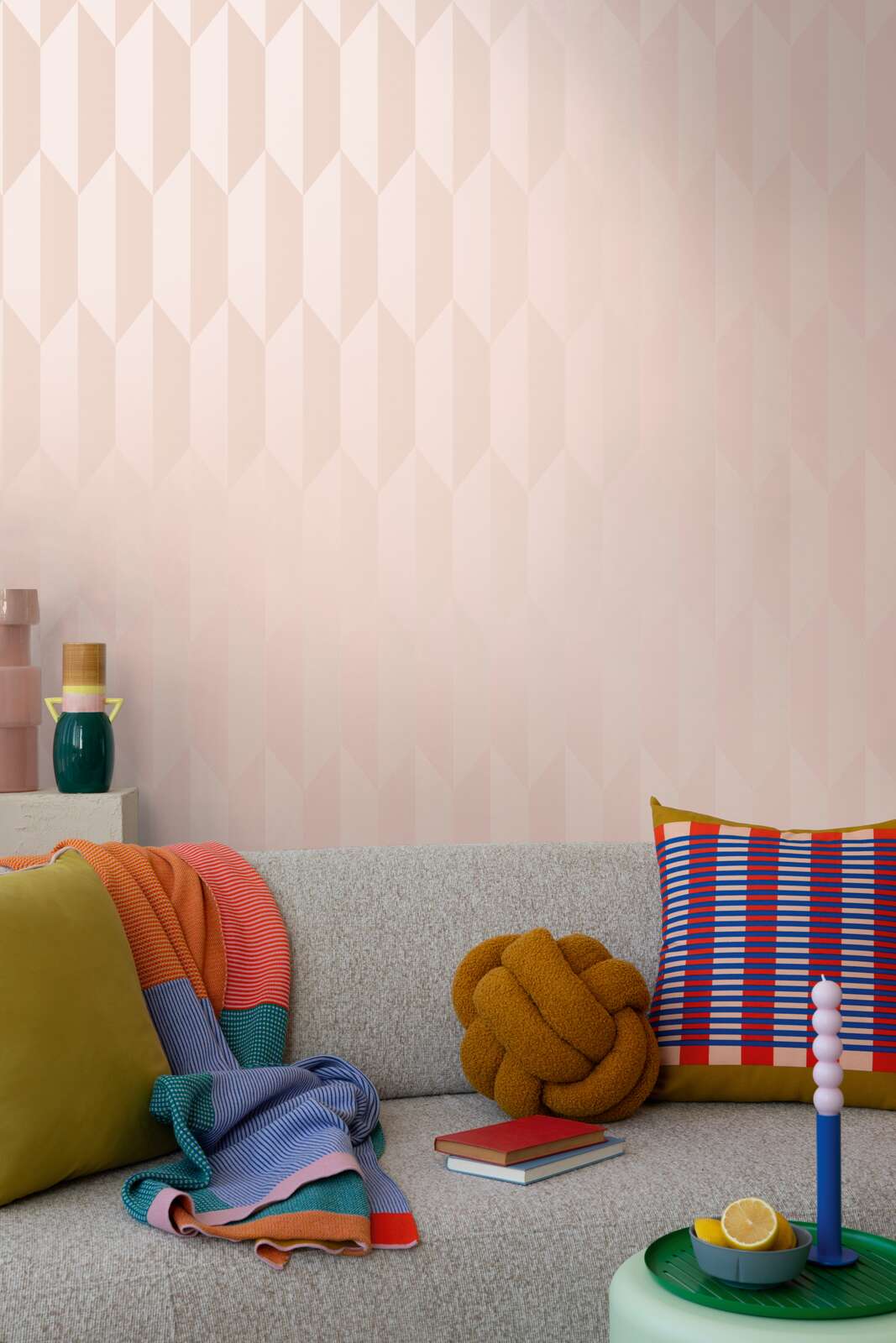 Neaustiniai tapetai su moderniu, blizgiu rombo raštu - rožiniai - 3010516