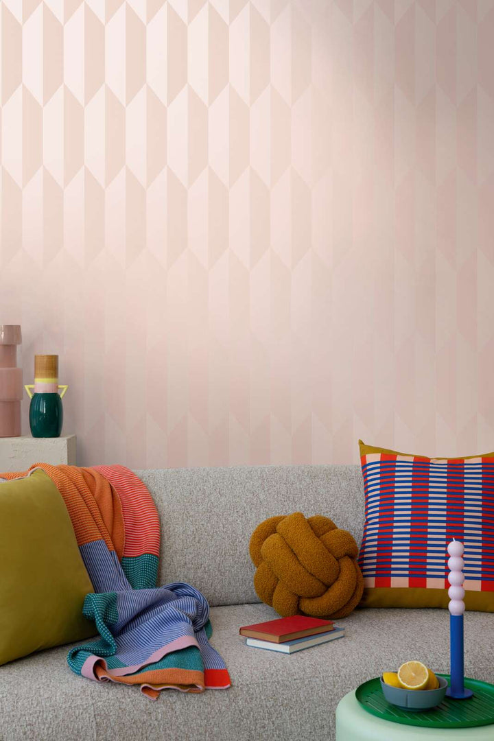 Neaustiniai tapetai su moderniu, blizgiu rombo raštu - rožiniai - 3010516