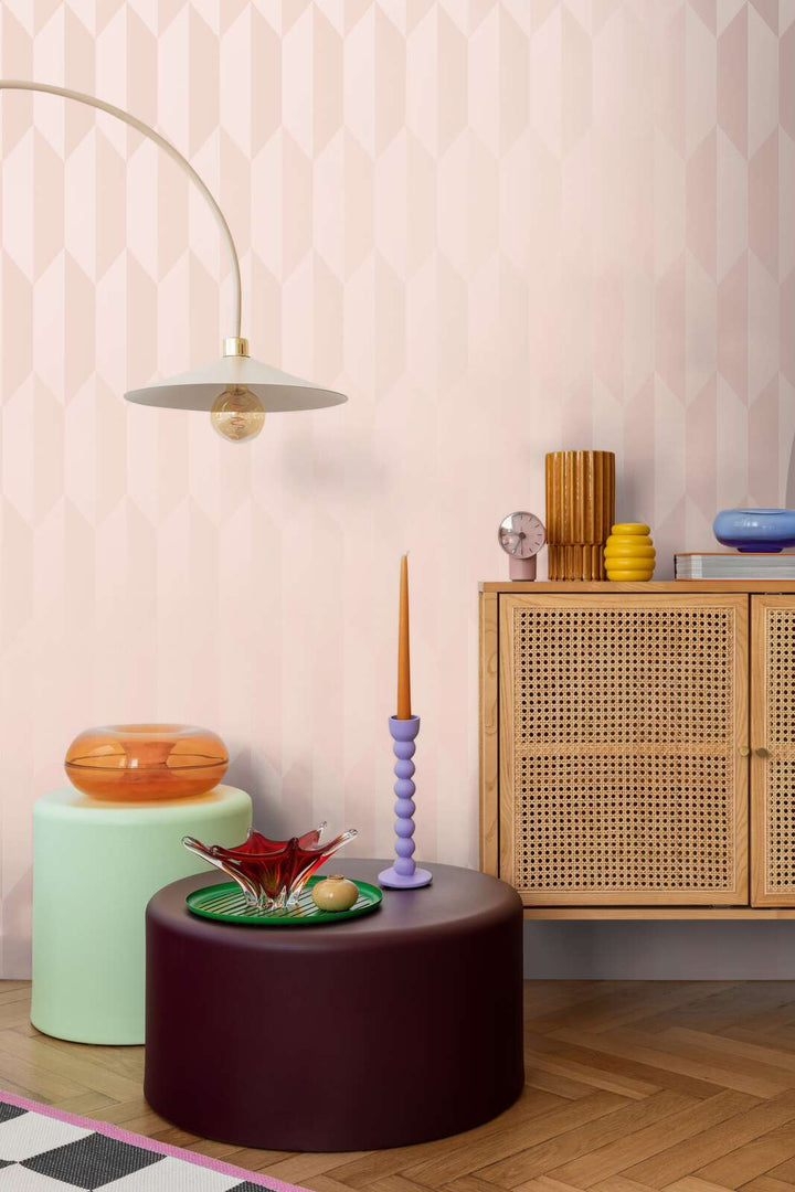 Neaustiniai tapetai su moderniu, blizgiu rombo raštu - rožiniai - 3010516