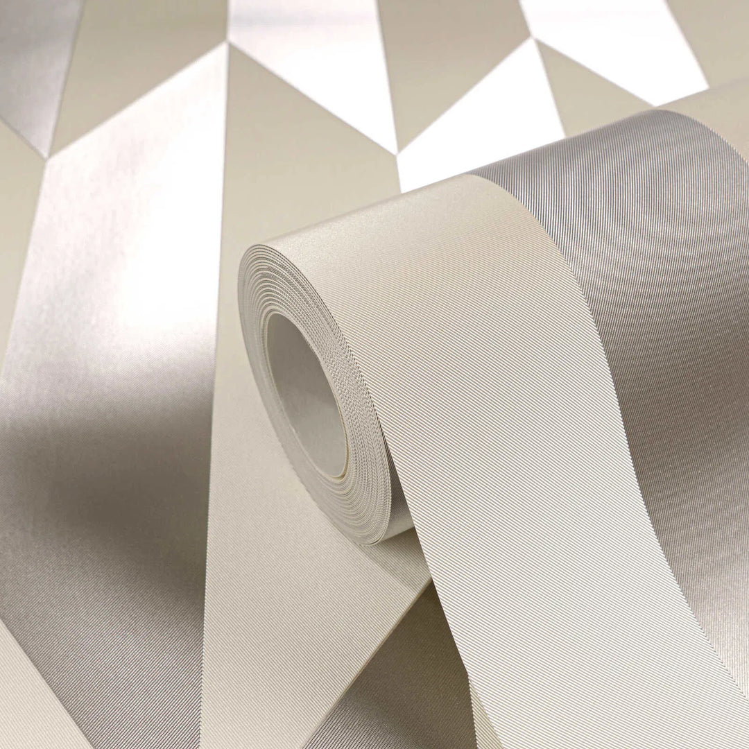 Kiiltävä ja graafinen kuviollinen kuitukangastapetti | beige, kerma - 3010517