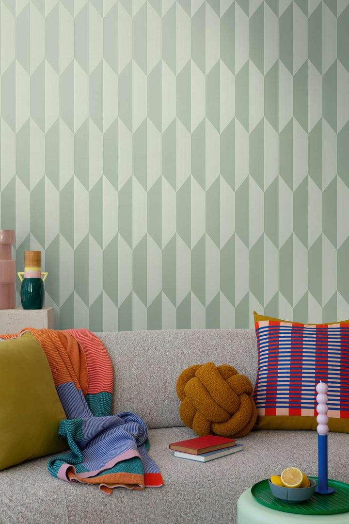 Kuitukangastapetti, jossa on hohtava timanttikuvio ja tyylikäs syvyysvaikutelma | vihreä - 3010520