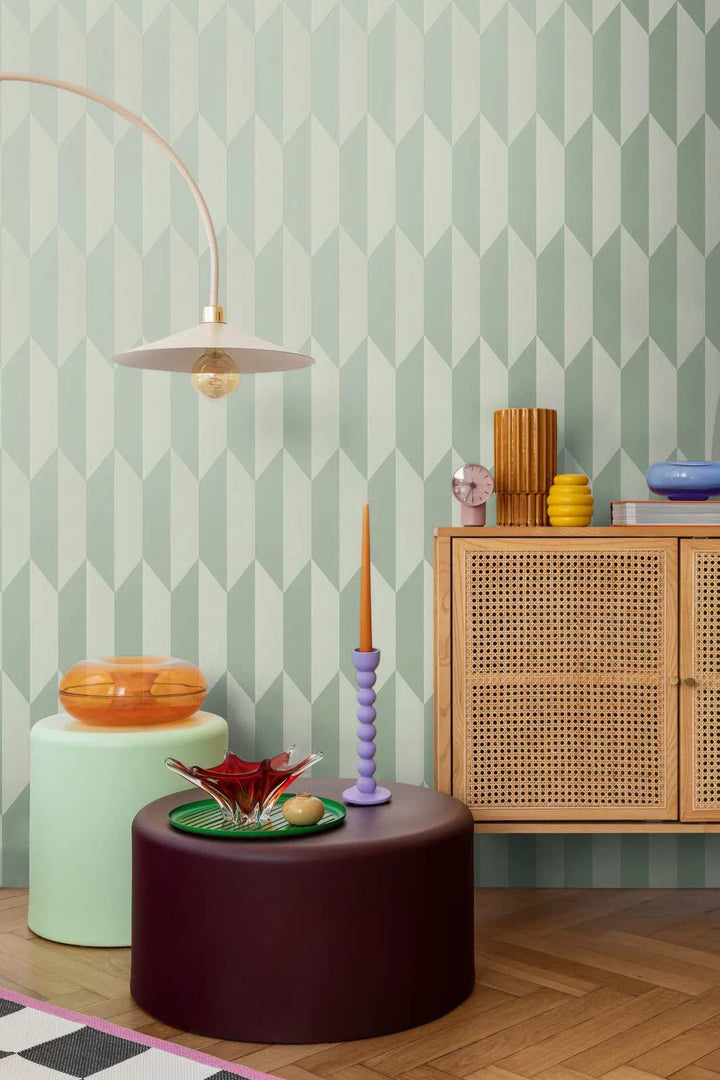 Kuitukangastapetti, jossa on hohtava timanttikuvio ja tyylikäs syvyysvaikutelma | vihreä - 3010520