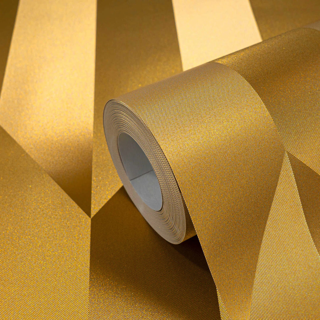 Kuitukangastapetti, jossa on kiiltävä retrokuvio kirkkaissa väreissä - kulta - 3010522