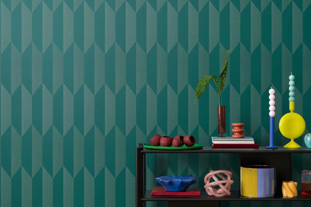 Neaustas tapetes ar spīdīgu ģeometrisku dizainu un gludu virsmu | zila - 3010523