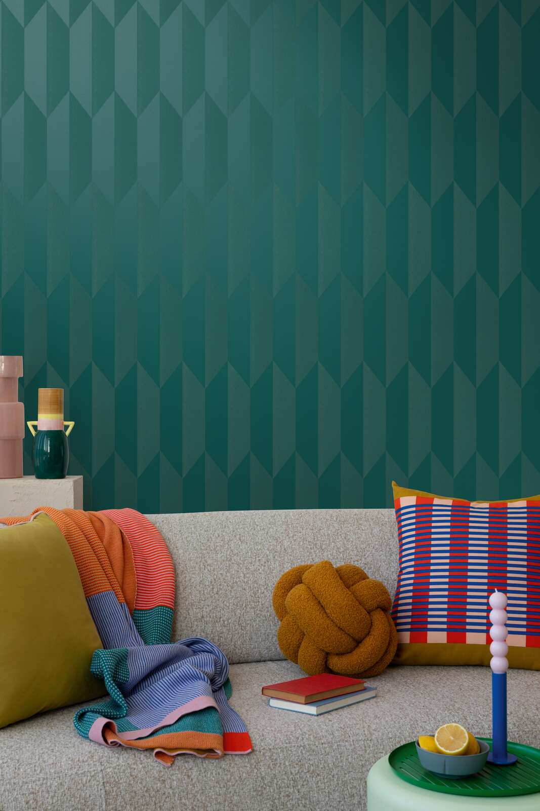 Neaustas tapetes ar spīdīgu ģeometrisku dizainu un gludu virsmu | zila - 3010523