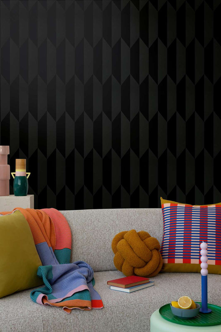 Neaustas tapetes ar spīdīgu mirdzumu un klasisku grafisko izskatu | melnā - 3010524