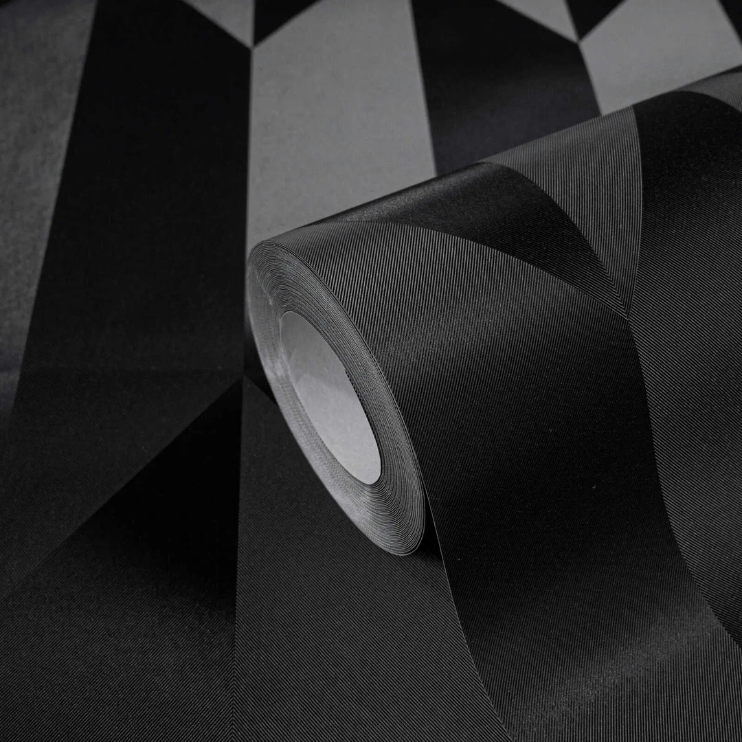 Neaustas tapetes ar spīdīgu mirdzumu un klasisku grafisko izskatu | melnā - 3010524