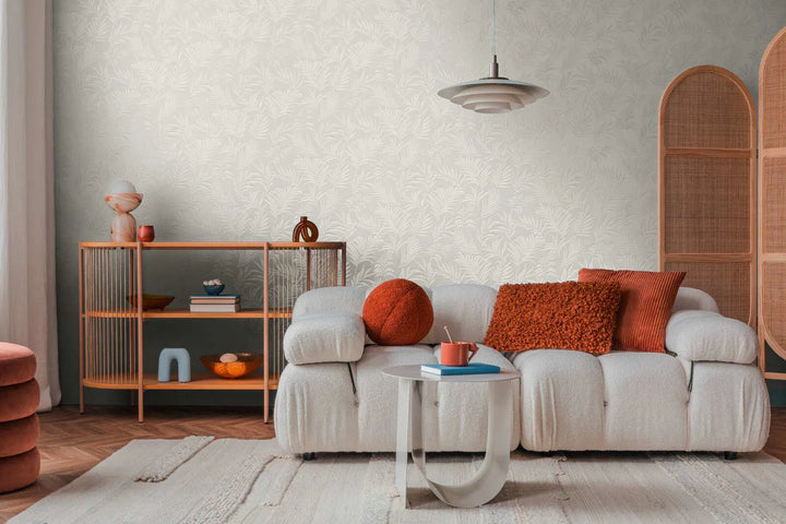 Обои на нетканой основе с нежным тропическим мотивом | белый - 3011051