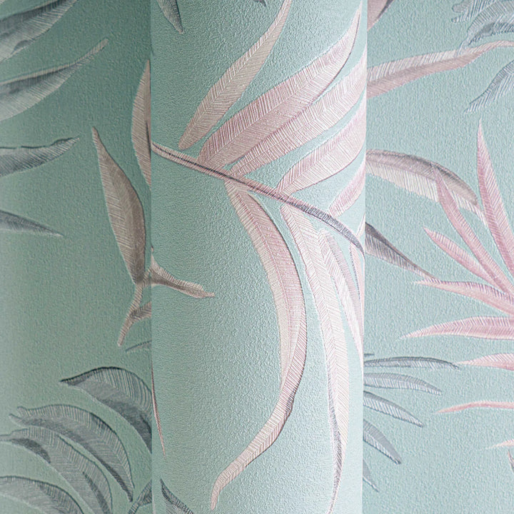 Non-woven wallpaper with delicate tropical motif | blue, pink - 3011052