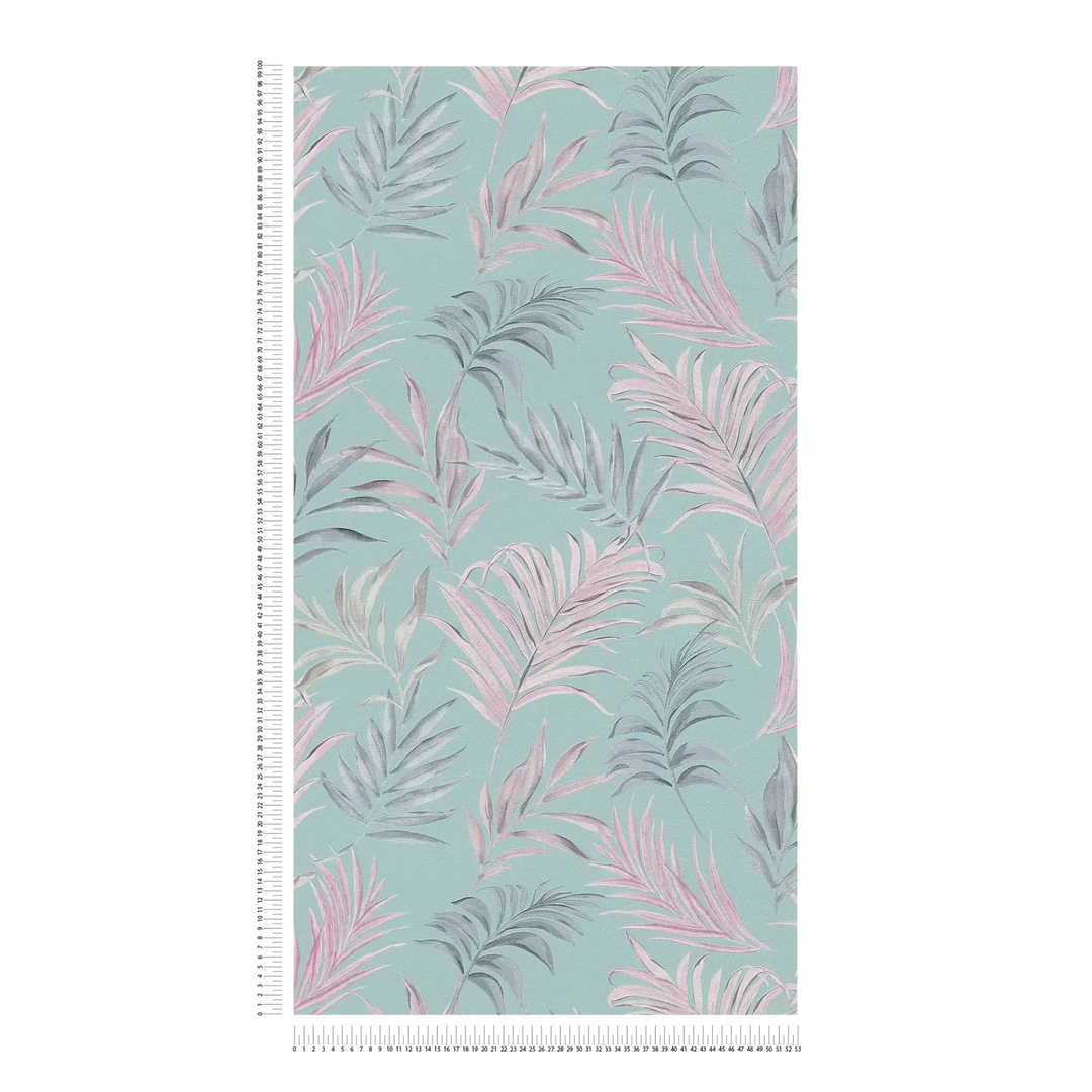 Non-woven wallpaper with delicate tropical motif | blue, pink - 3011052