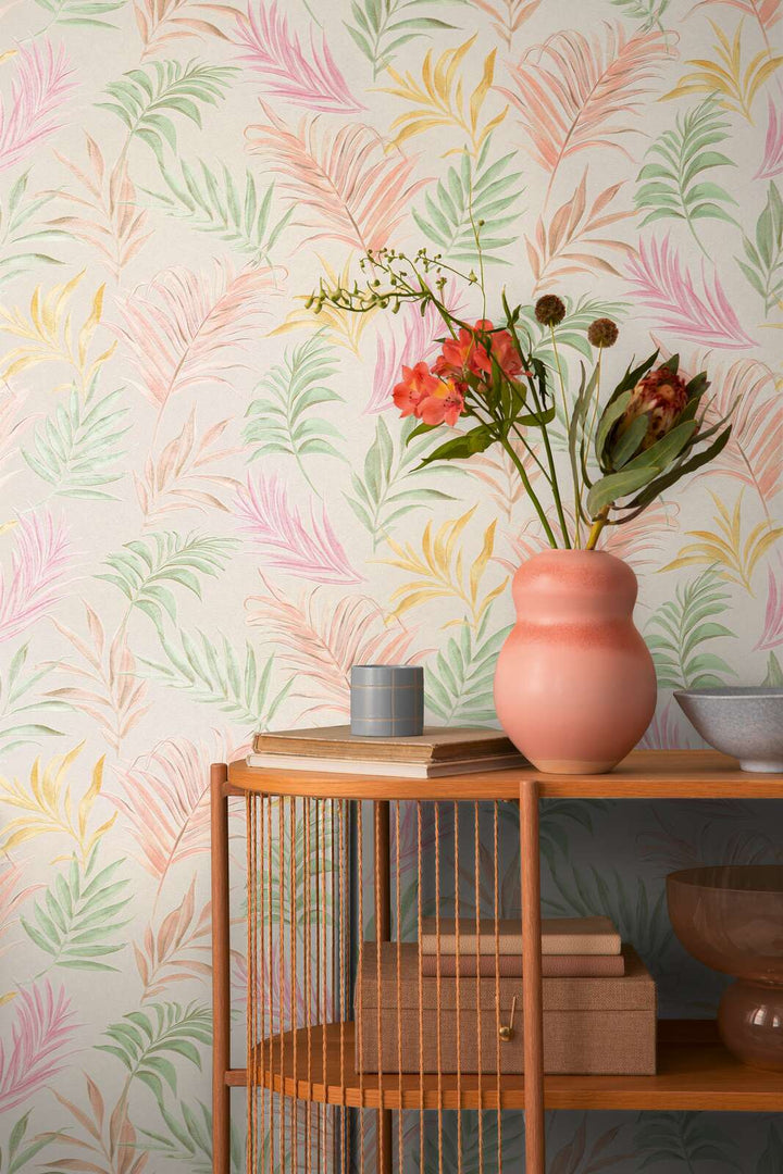 Non-woven wallpaper with delicate tropical motif | multicoloured - 3011053