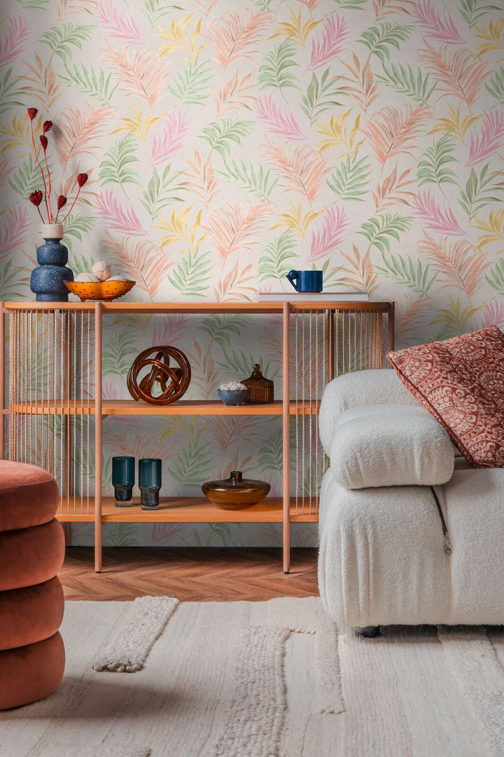 Non-woven wallpaper with delicate tropical motif | multicoloured - 3011053