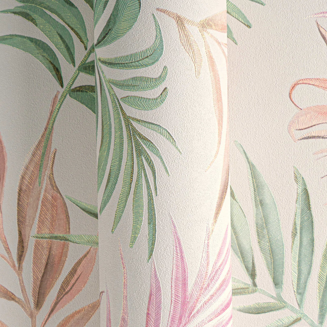 Non-woven wallpaper with delicate tropical motif | multicoloured - 3011053