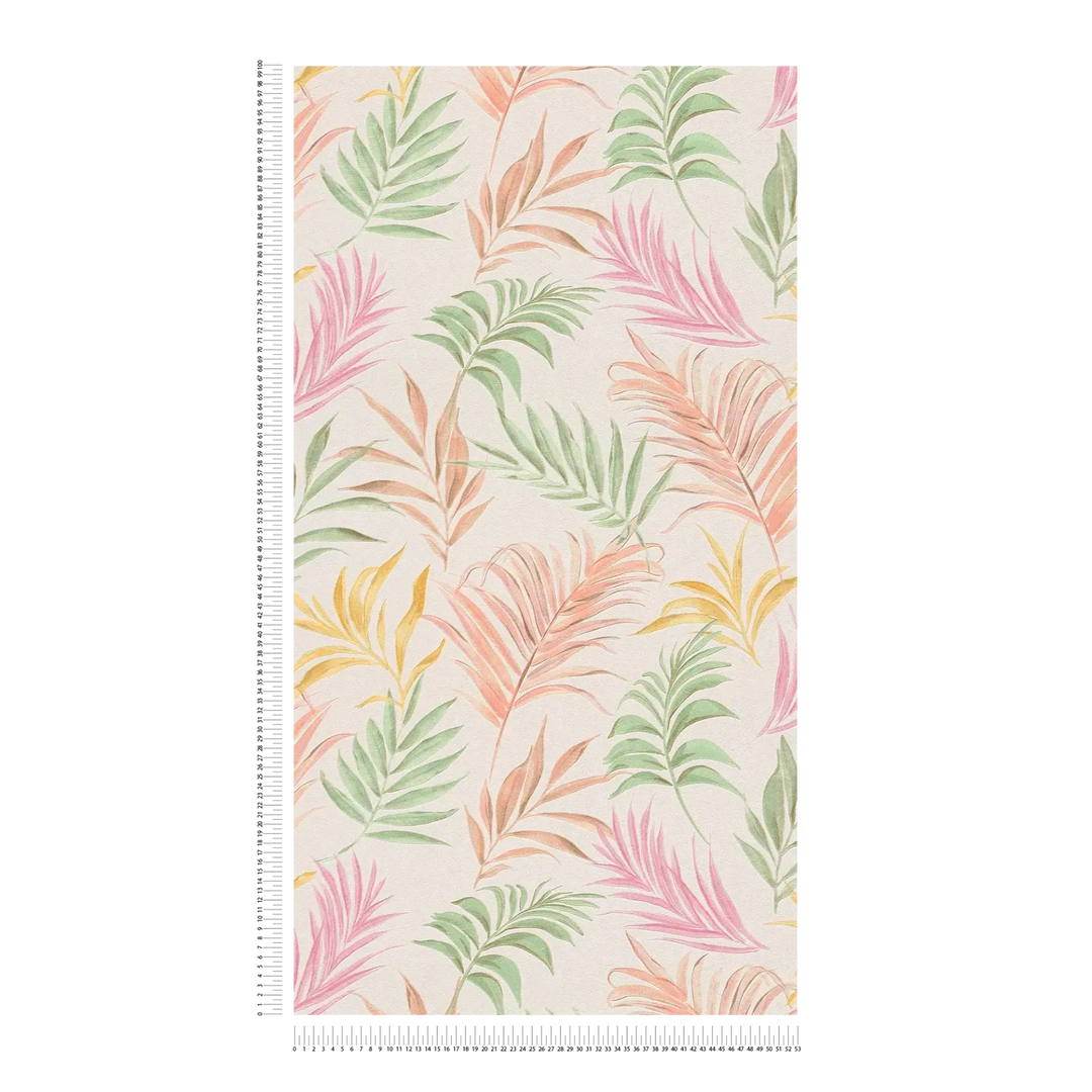Non-woven wallpaper with delicate tropical motif | multicoloured - 3011053