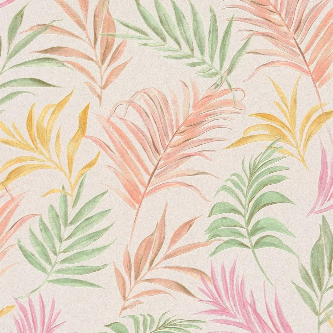 Non-woven wallpaper with delicate tropical motif | multicoloured - 3011053