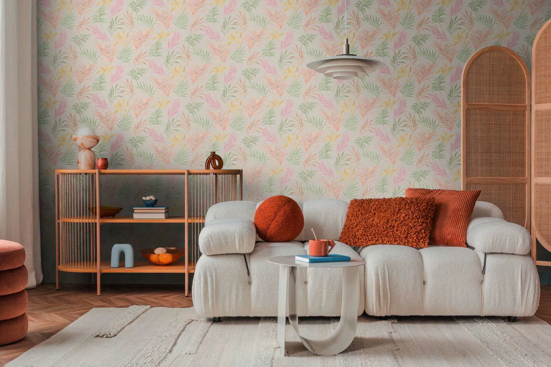 Non-woven wallpaper with delicate tropical motif | multicoloured - 3011053
