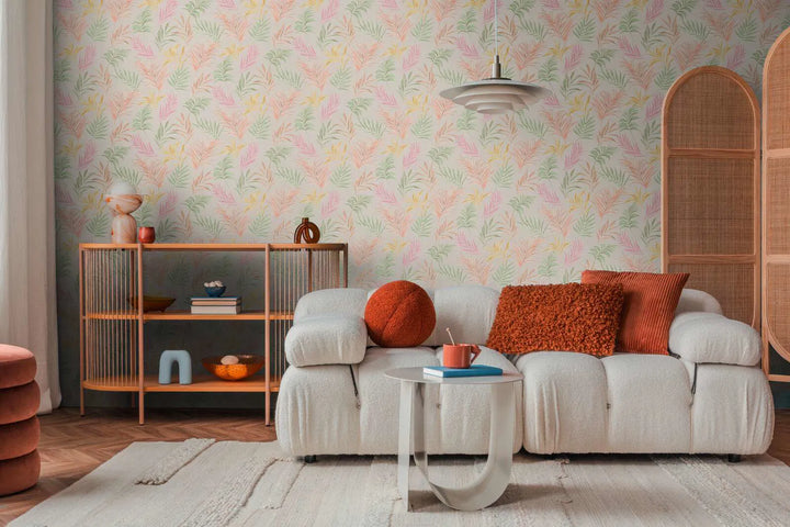 Non-woven wallpaper with delicate tropical motif | multicoloured - 3011053