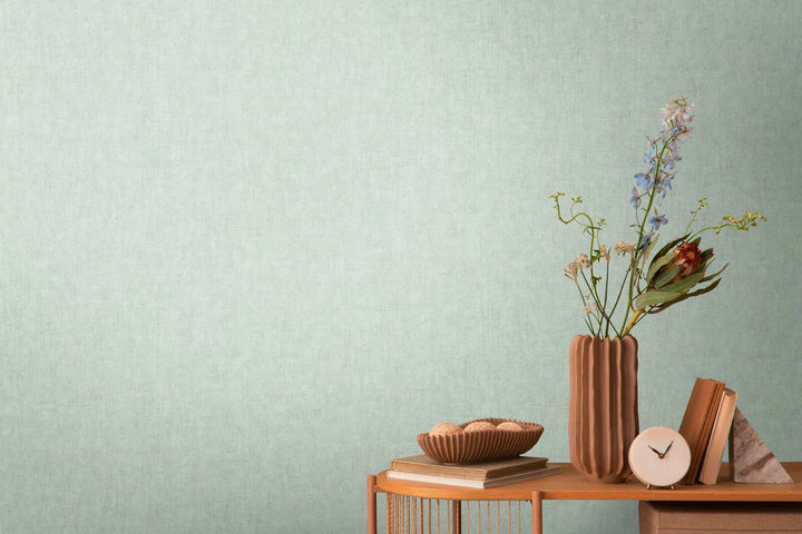 Kuitukangastapetti, jossa on hieno pellavakuvio | vihreä - 3011063