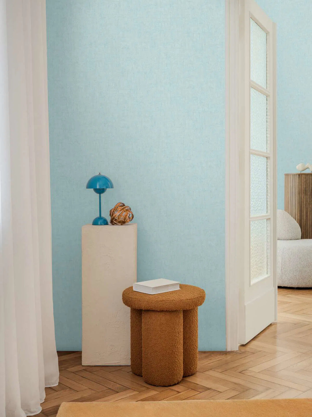 Neaustas tapetes ar smalku lina tekstūru | zilā - 3011064