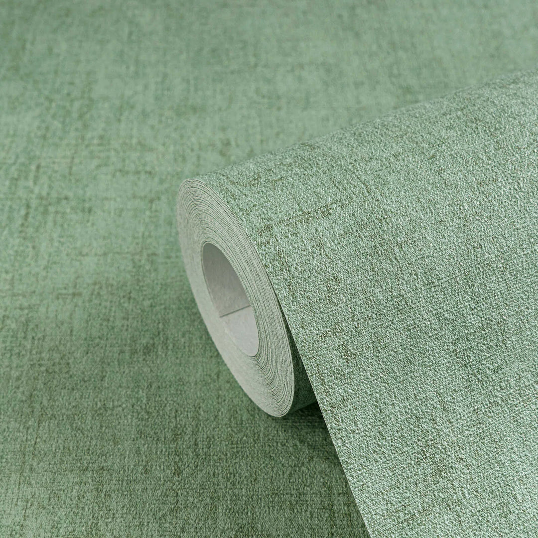 Non-woven wallpaper with a minimalist textile look| in dark green - 3011075