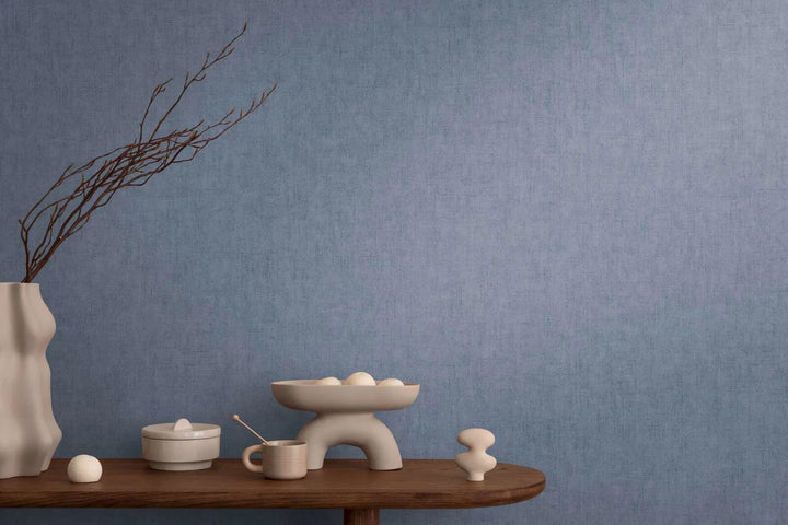 Обои на нетканой основе с фактурой натурального текстиля | темно-синие - 3011076