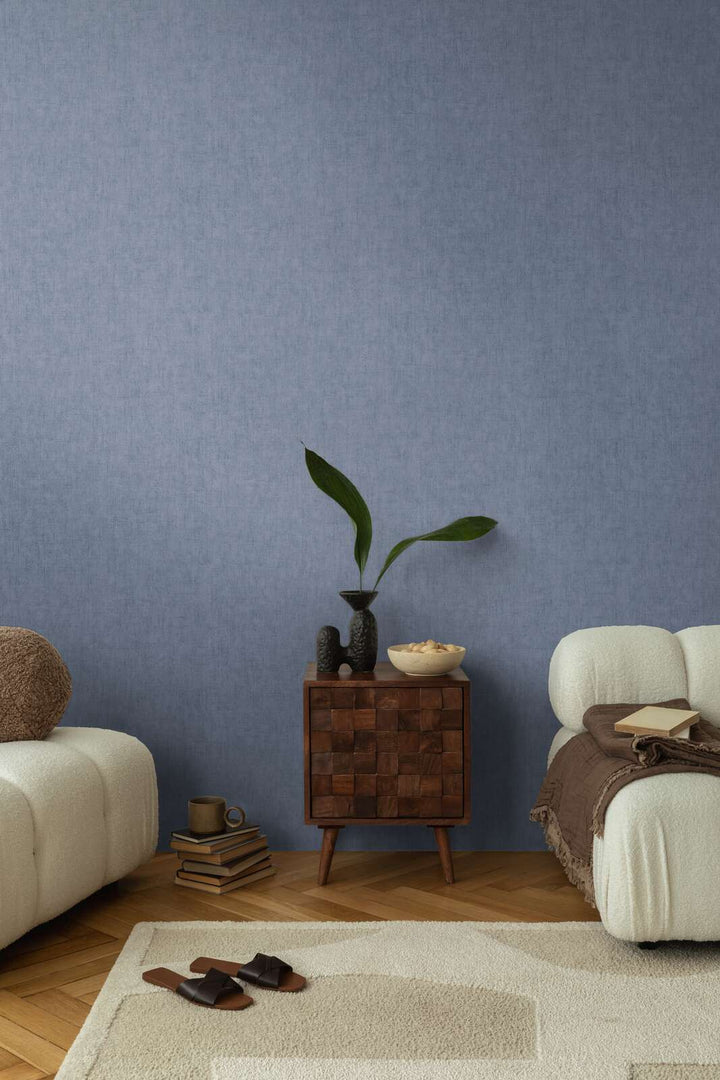 Обои на нетканой основе с фактурой натурального текстиля | темно-синие - 3011076