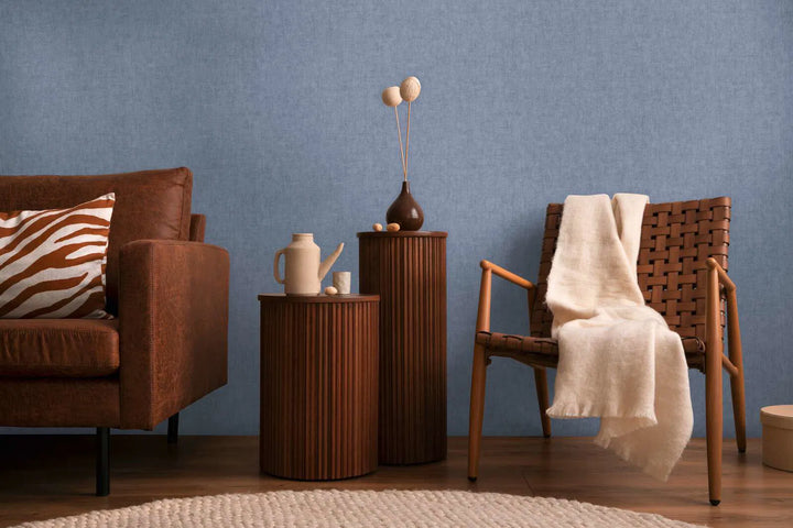 Обои на нетканой основе с фактурой натурального текстиля | темно-синие - 3011076