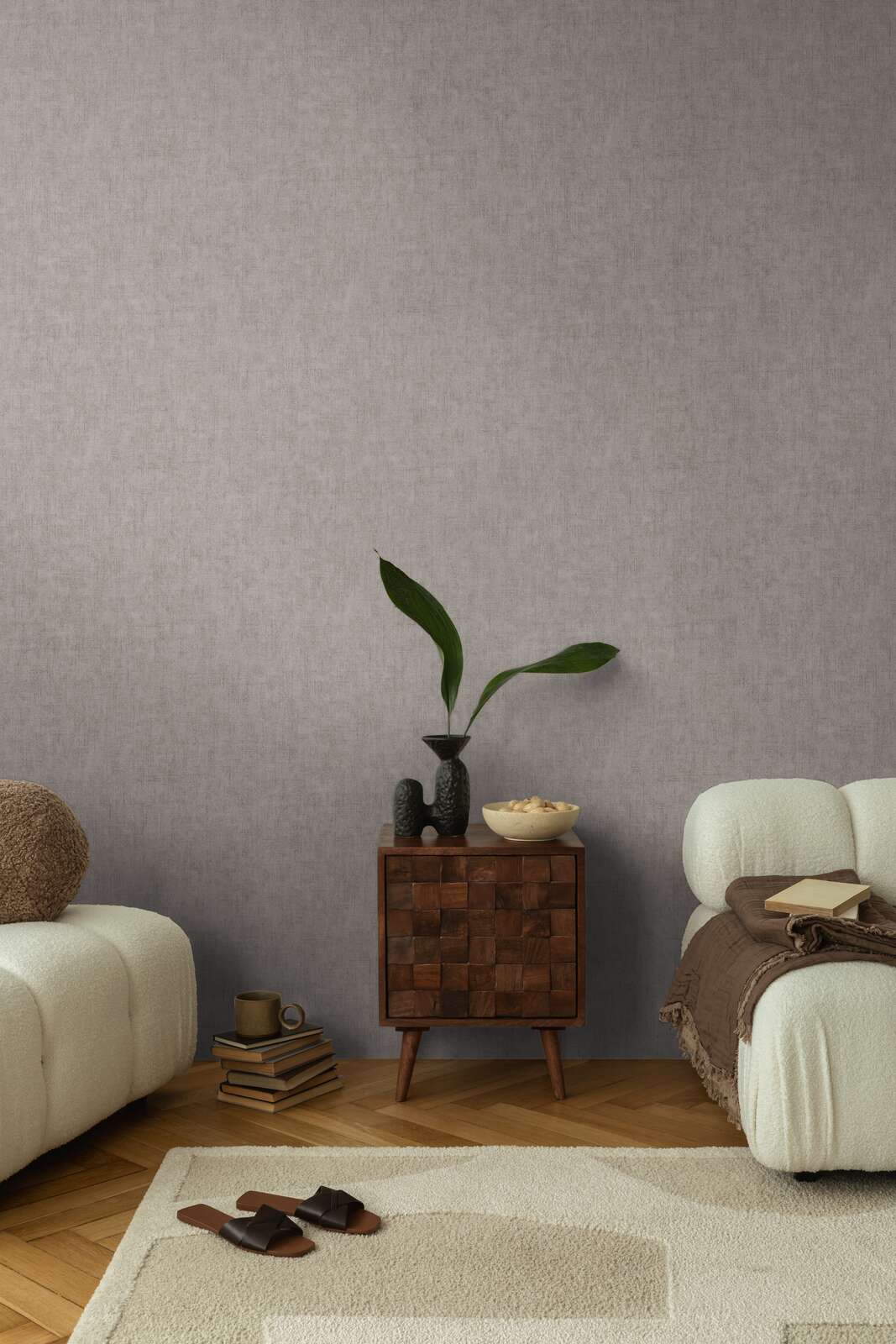 Neaustas tapetes ar dabisku tekstila faktūru | tumšos pelēka, taupe krāsā - 3011100